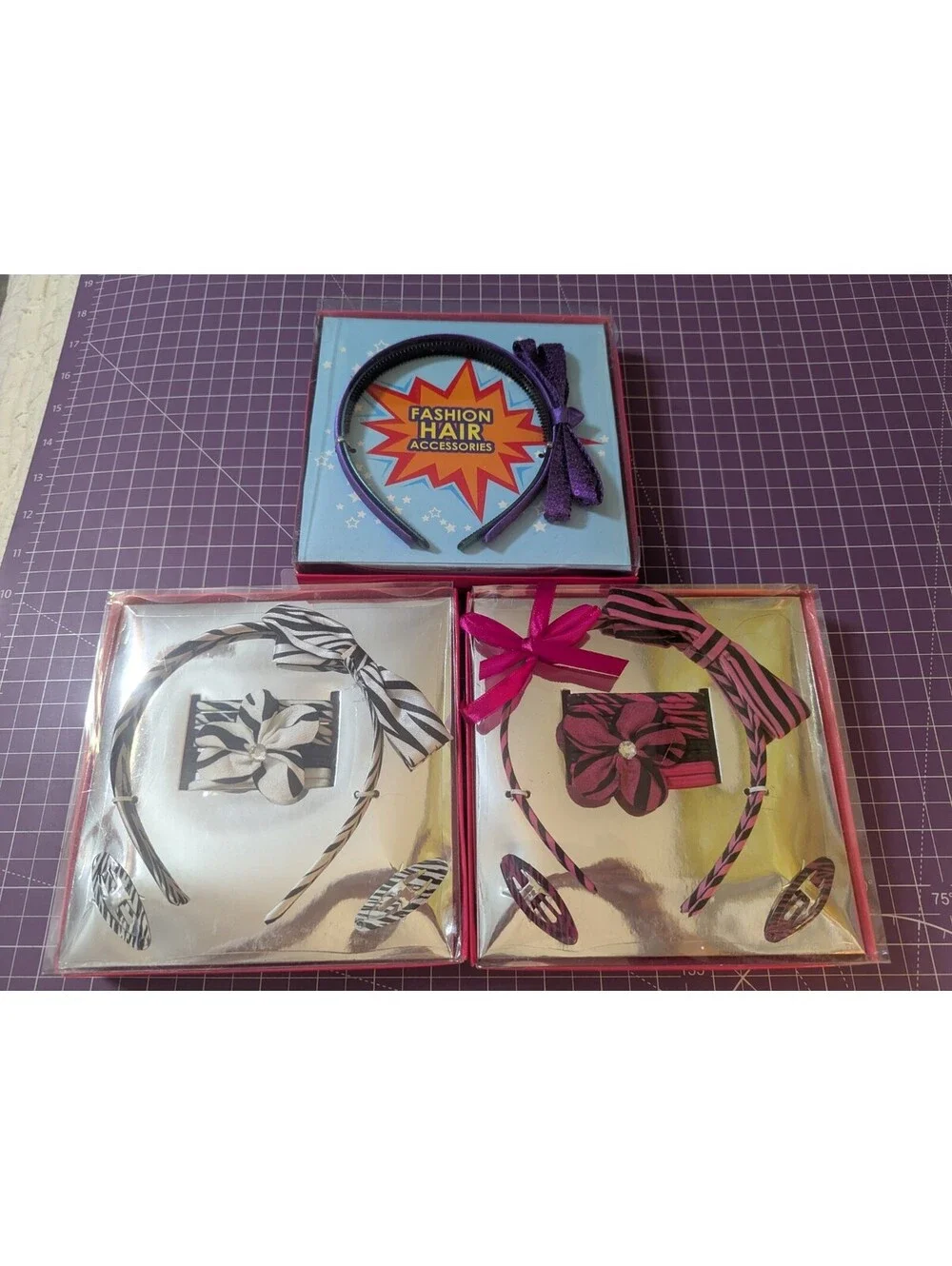 Girls Fashion Hair Accessories Gift Set Lot of 3 Headbands Bows Zebra Print